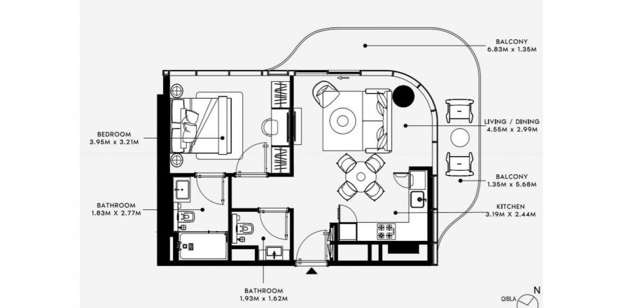 Apartmen di AZIZI VENICE di Dubai South (Dubai World Central), UAE 1 bilik tidur, 67.89 meter persegi № 345929