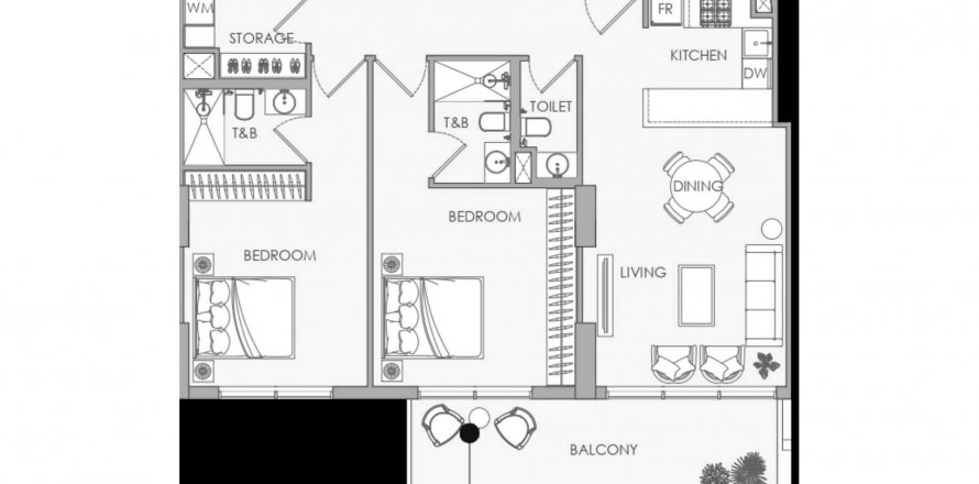 Apartemen di Ir1dian Park di Jumeirah Village Circle, Dubai, UEA 2 kamar tidur, 110.88 m2 nomor 582209