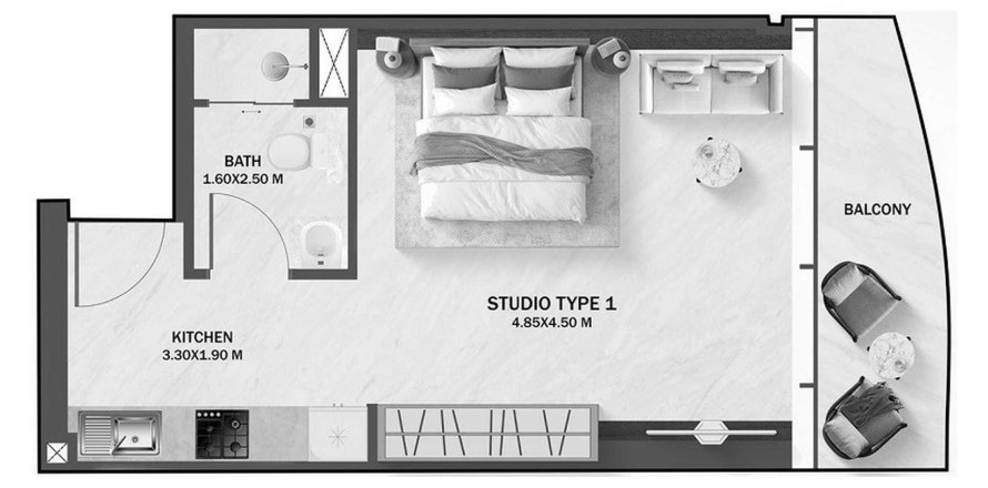 Apartmán v Azure Park Residences v Al Barsha, Dubai, SAE 1 izba, 40 m2 č. 694450