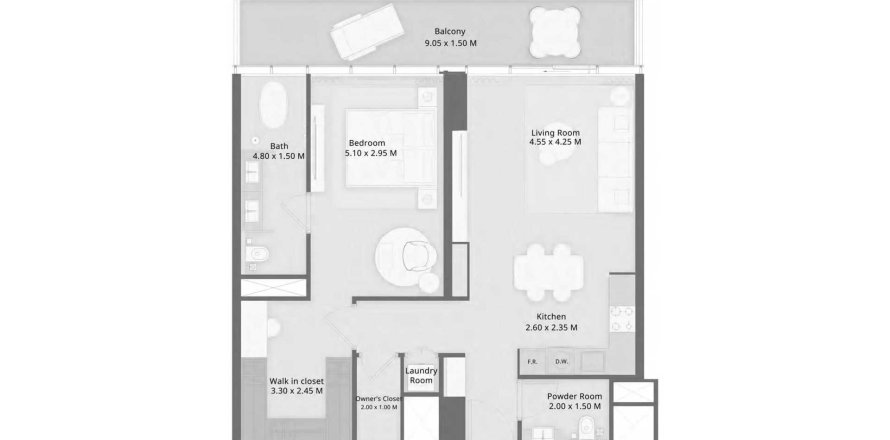 Huoneisto The Residences at Sheraton Al Marjan Island, Ras Al Khaimah, Arabiemiraatit 1 makuuhuone, 93.6 m2 № 704127