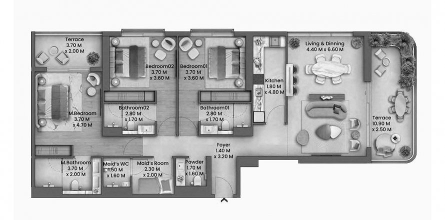 Lakás a Talea lakóparkban itt: Maritime City, Dubai, EAE, 3 hálószoba, 167 m², azonosító: 628871