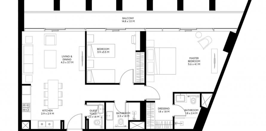 Byt v NESBA 3 v Muwaileh Commercial, Sharjah, SAE 2 ložnice, 110.93 m² Č.: 573055