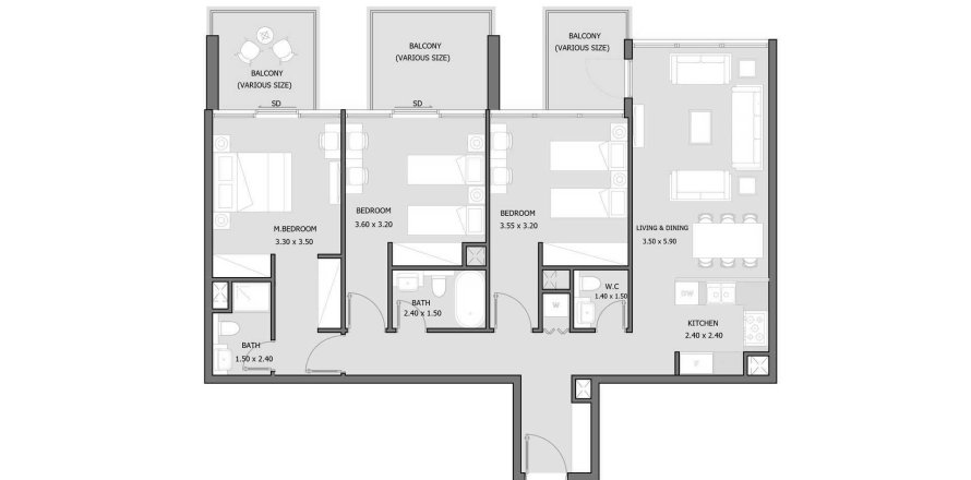 Apartament në Sila në Masdar City, Abu Dhabi, Emiratet e Bashkuara Arabe 3 dhoma gjumi, 133 m2. № 695893