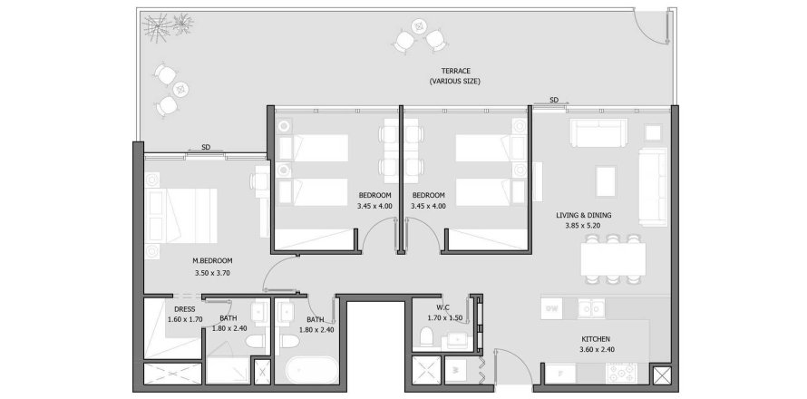 Apartament në Sila në Masdar City, Abu Dhabi, Emiratet e Bashkuara Arabe 3 dhoma gjumi, 130 m2. № 695892