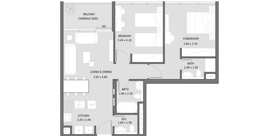 Apartament në Sila në Masdar City, Abu Dhabi, Emiratet e Bashkuara Arabe 2 dhoma gjumi, 83 m2. № 695891
