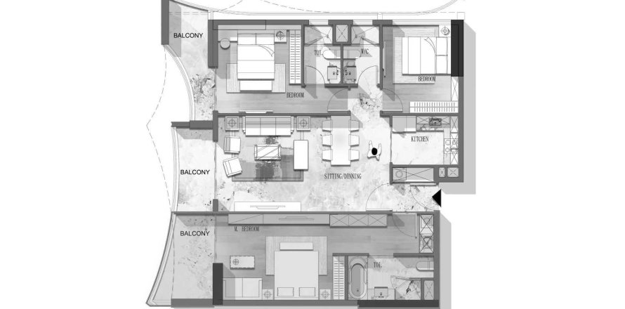 Lakás a Stamn Nautis Residences lakóparkban itt: Dubai, EAE, 3 hálószoba, 189.37 m², azonosító: 712456