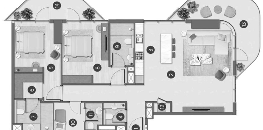 Apartment in Flora Shore Beachfront Residences in Dubai, UAE 2 bedrooms, 119.3 sq.m. № 647276