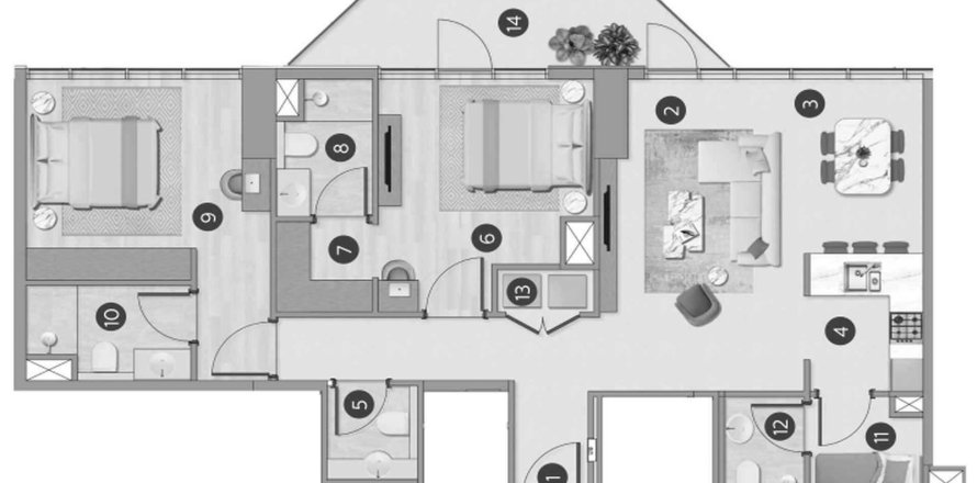 Apartment in Flora Shore Beachfront Residences in Dubai, UAE 2 bedrooms, 119.3 sq.m. № 647275