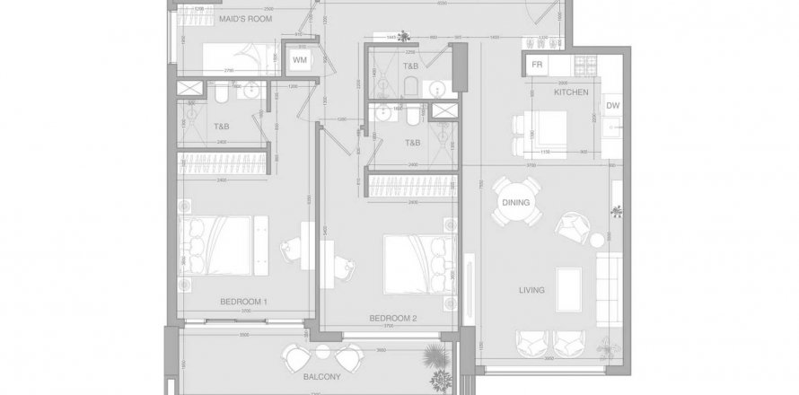 Korter asukohaga VERDAN1A RESIDENCE asukohaga Dubai Land, AÜE: 2 magamistoaga, 125.5 m² Nr 570442