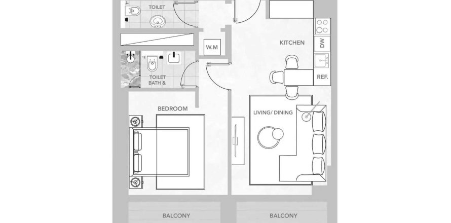 Apartmen di Amazonia di Al Jaddaf, Dubai, UAE 1 bilik tidur, 65.96 meter persegi № 702802