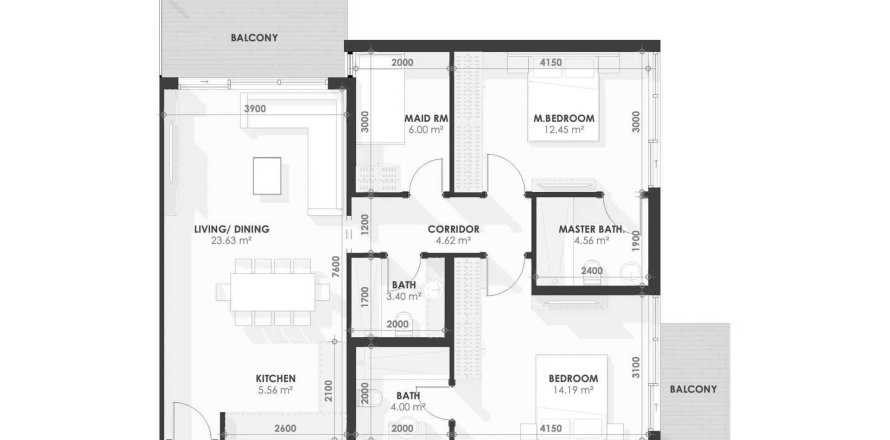 Wohnung Amazonia in Al Jaddaf, Dubai, VAE: 2 Schlafzimmer, 105.39 m2 Nr. 576140