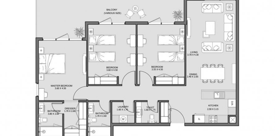 Appartement in Al Reem Island, Abu Dhabi, VAE 3 slaapkamers, 148.74 vr.m. nr 579973