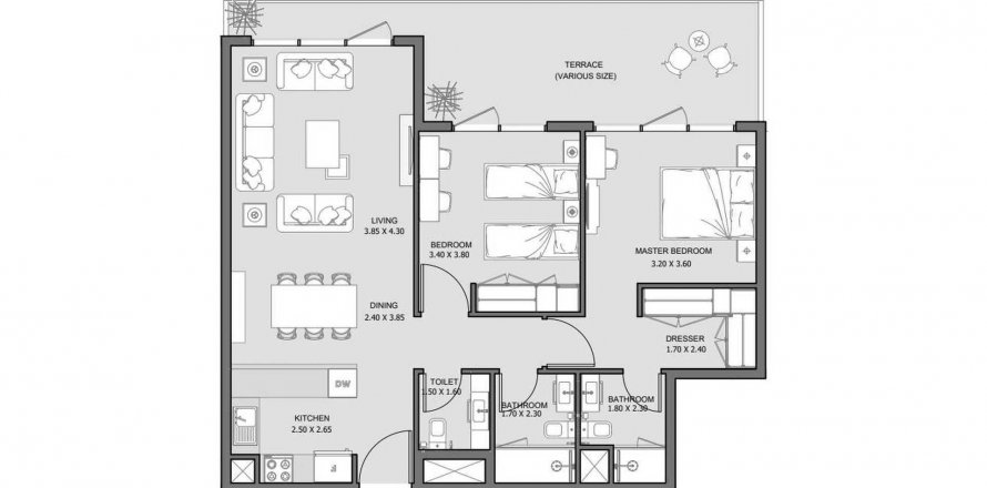 Apartment in The District in Al Reem Island, Abu Dhabi, UAE 2 bedrooms, 100.24 sq.m. № 579971