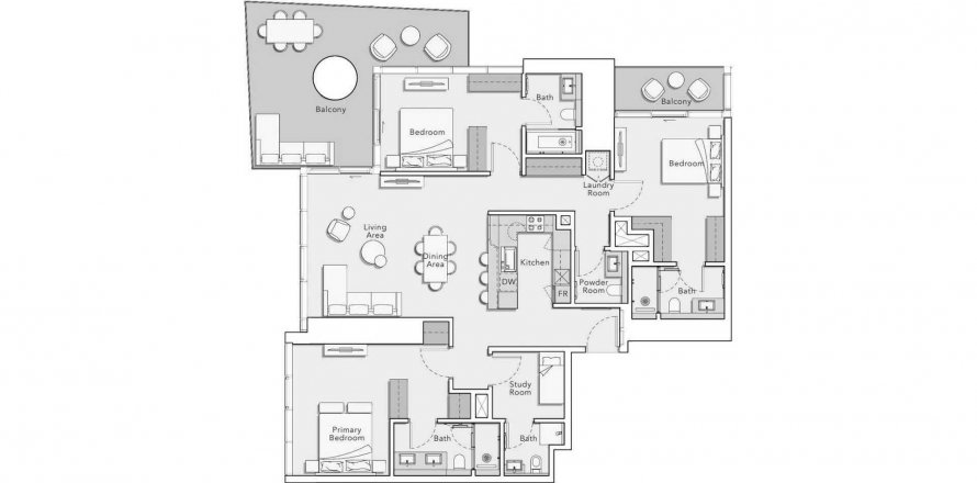 Планировка «3BR» 4 комнаты в ЖК MERCER HOUSE