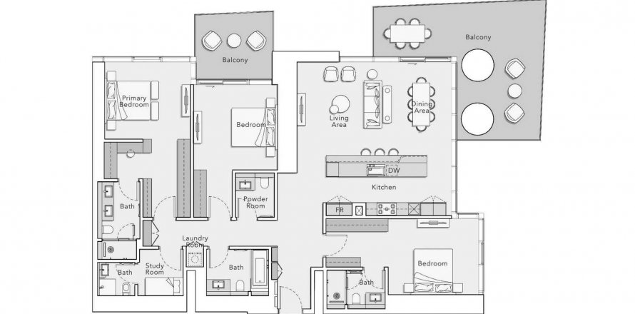 Планировка «3BR» 4 комнаты в ЖК MERCER HOUSE