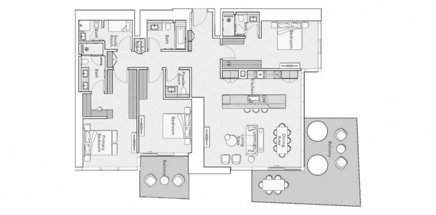 Планировка «3BR» 4 комнаты в ЖК MERCER HOUSE