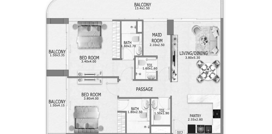 Al Furjan、Dubai、UAEにあるマンション 2ベッドルーム、131 m2 No694670