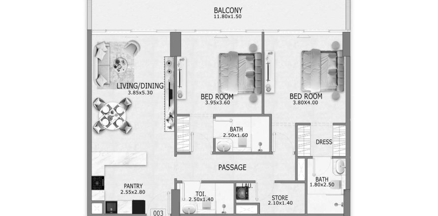 דירה ב Al Furjan, Dubai, איחוד האמירויות 2 חדרי שינה, 116 מ"ר מספר 694668