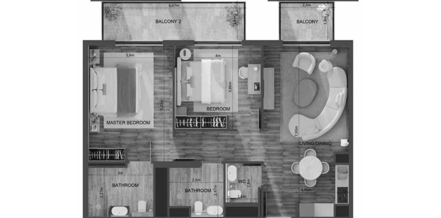 Квартира в Mayfair Residence в Джумейра Вилладж Серкл, Дубай, ОАЭ 3 комнаты, 120м2 № 657136