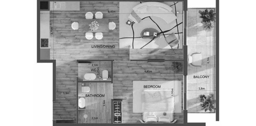 Квартира в Mayfair Residence в Джумейра Вилладж Серкл, Дубай, ОАЭ 2 комнаты, 62м2 № 657133