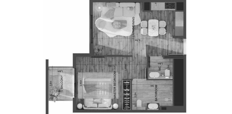 Квартира в Mayfair Residence в Джумейра Вилладж Серкл, Дубай, ОАЭ 2 комнаты, 56.5м2 № 657134