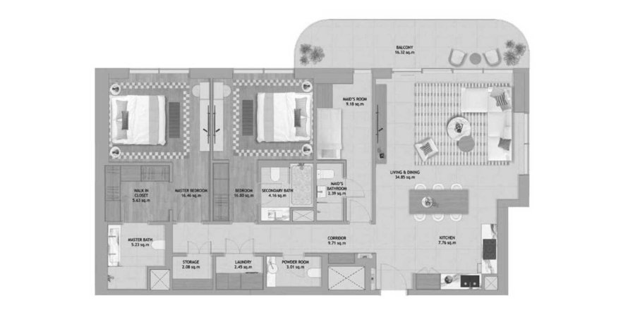 Appartement in Al Fahid, Abu Dhabi, VAE 2 slaapkamers, 144 vr.m. nr 695857