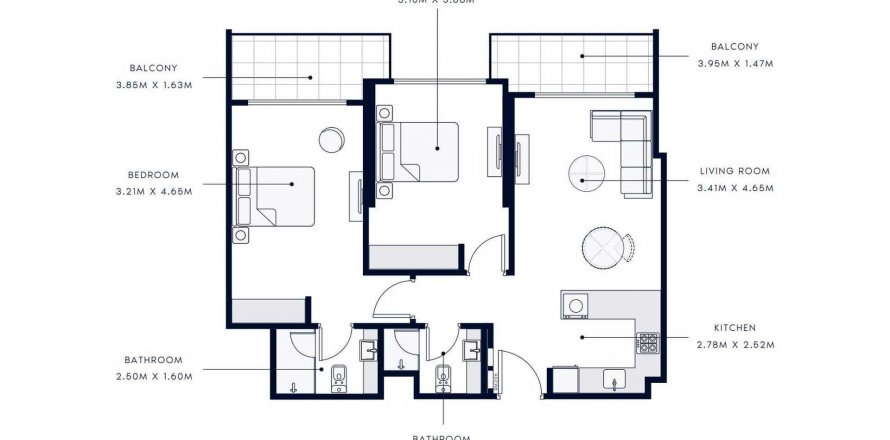 Korter asukohaga AZIZI AMBER asukohaga Al Furjan, Dubai, AÜE: 2 magamistoaga, 90.49 m² Nr 398481