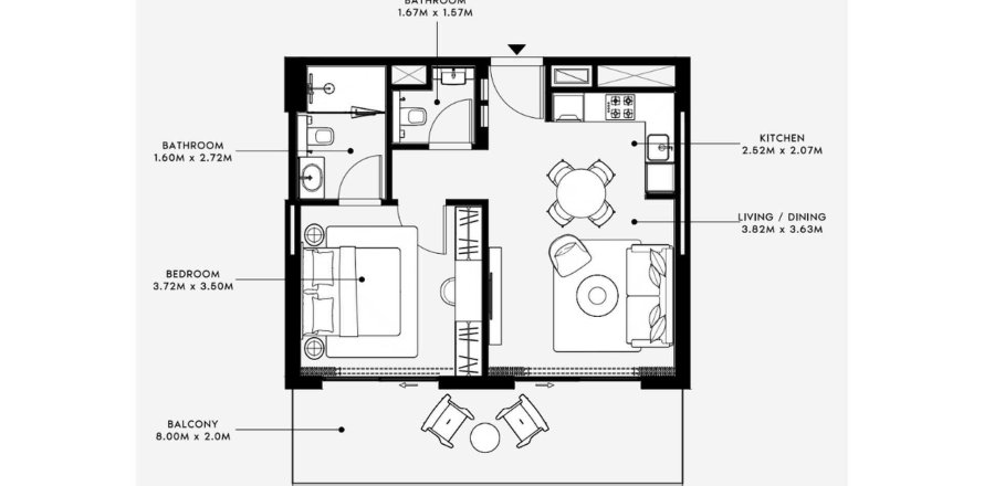 Byt půdorys «1BR», 1 ložnice v AZIZI VENICE