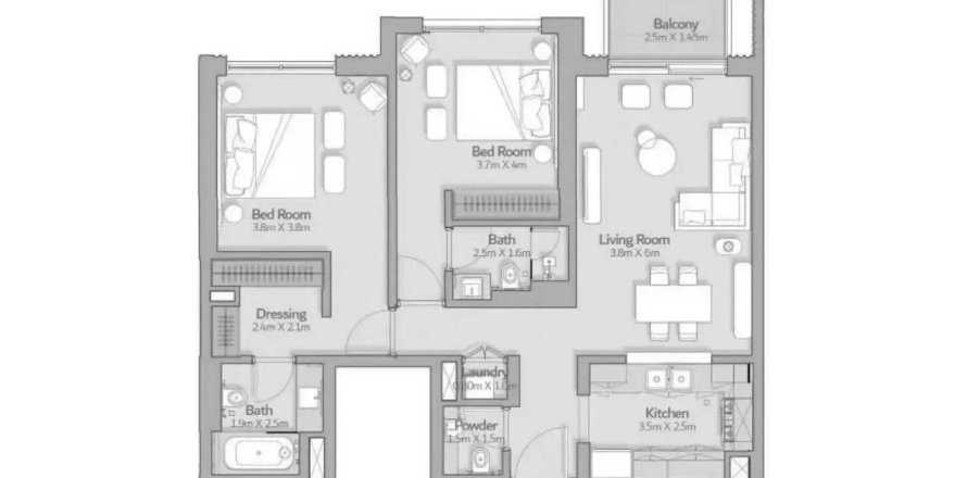 Apartmán v South Square Tower S1 v Dubai South (Dubai World Central), SAE 2 spálne, 114.27 m2 č. 715030