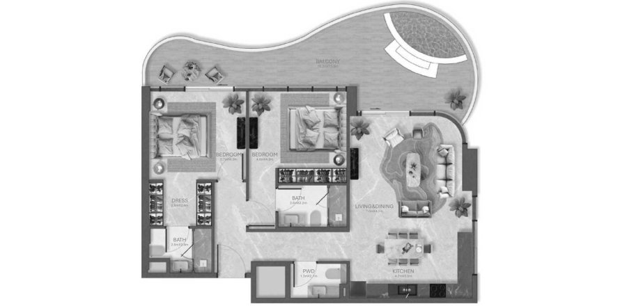Apartman u La Perla u Al Marjan Island, Ras Al Khaimah, UAE 123 m2, 2 spavaćih soba Br. 646023