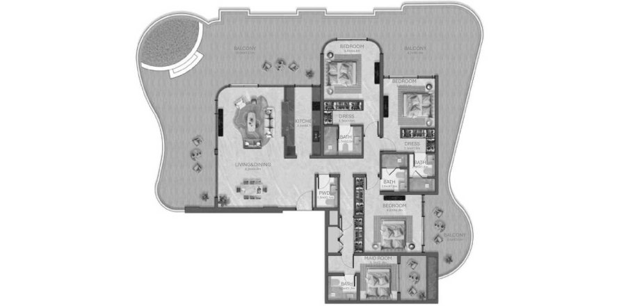 Leilighet i Al Marjan Island, Ras Al Khaimah, Emiratene 3 soverom, 338 kvm nr. 646027
