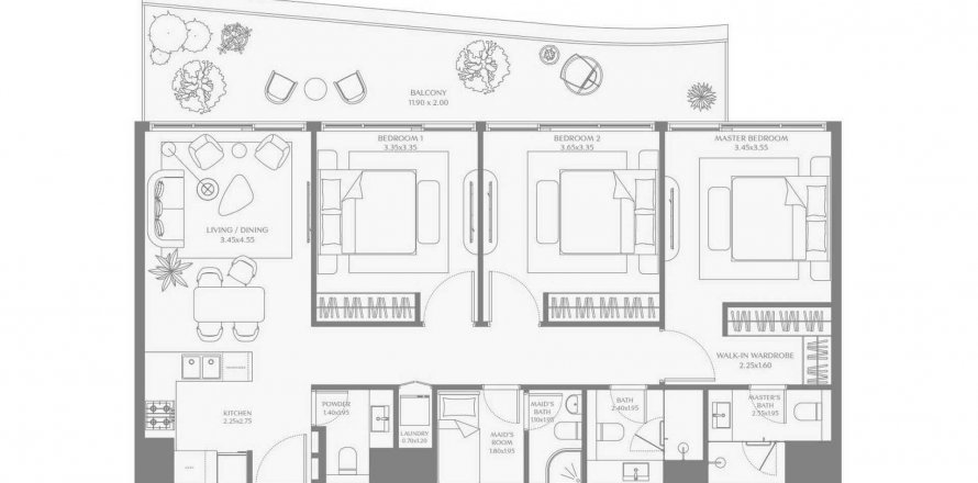 Apartament në AYA Beachfront Residences në Umm Al Quwain, Emiratet e Bashkuara Arabe 3 dhoma gjumi, 133.5 m2. № 610856