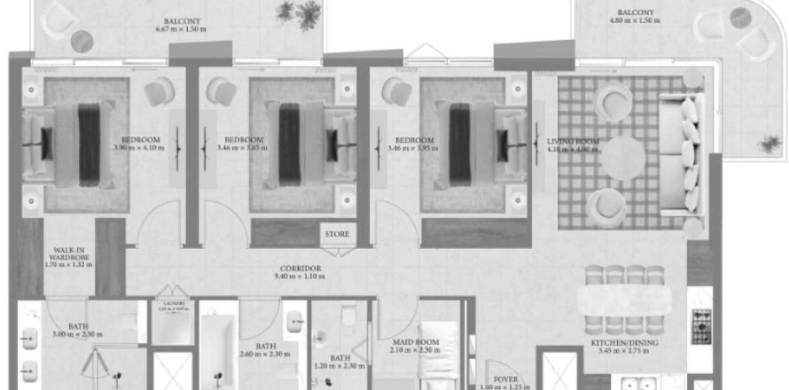 Wohnung in Mina Rashid, Dubai, VAE: 3 Schlafzimmer, 148 m2 Nr. 697114