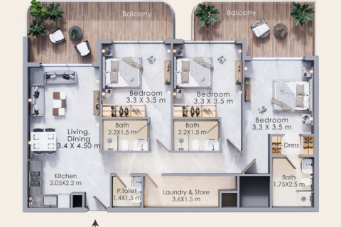Dzīvoklis Dubai Landjā, AAE 1 istaba, 33 m2 Nr. 732427 - attēls 4