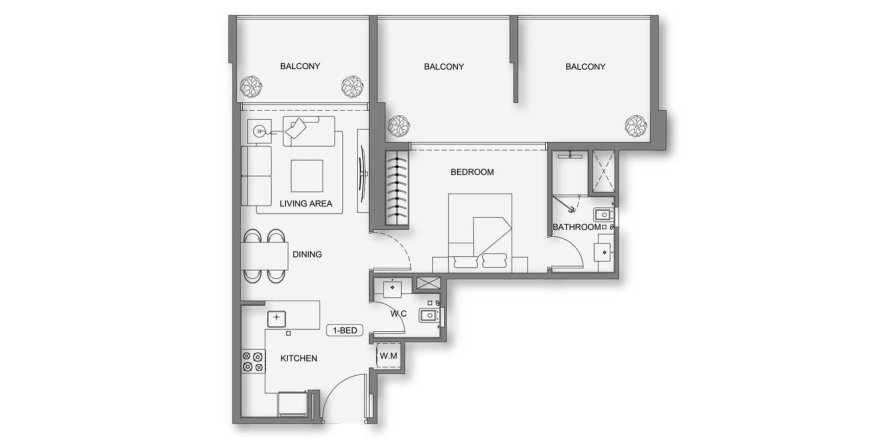 Leilighet i Al Jaddaf, Dubai, Emiratene 1 soverom, 81 kvm nr. 691611