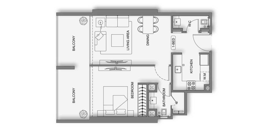 Leilighet i Al Jaddaf, Dubai, Emiratene 1 soverom, 68 kvm nr. 691610