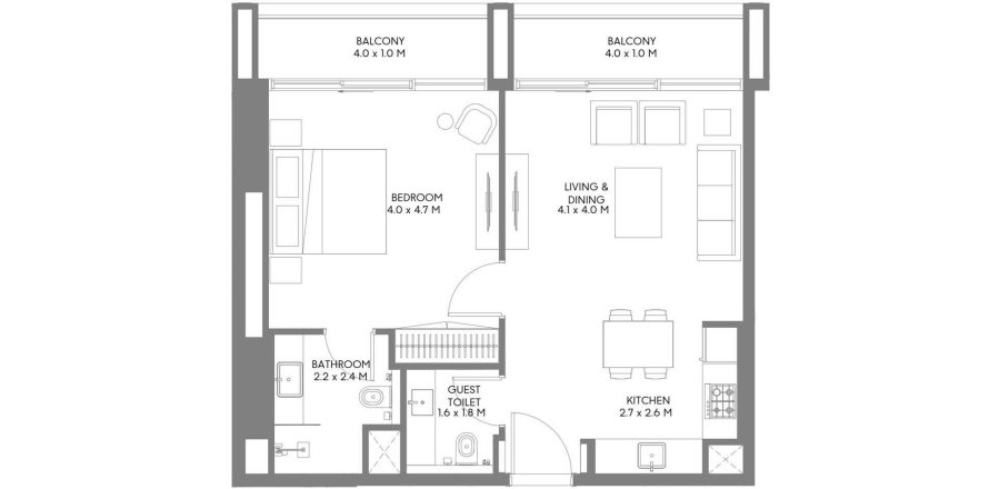 Apartmen di Jenna 1 di Muwaileh Commercial, Sharjah, UAE 1 bilik tidur, 71 meter persegi № 706203