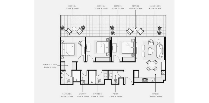 Floor plan «3BR», 3 bedrooms, in AZIZI VENICE