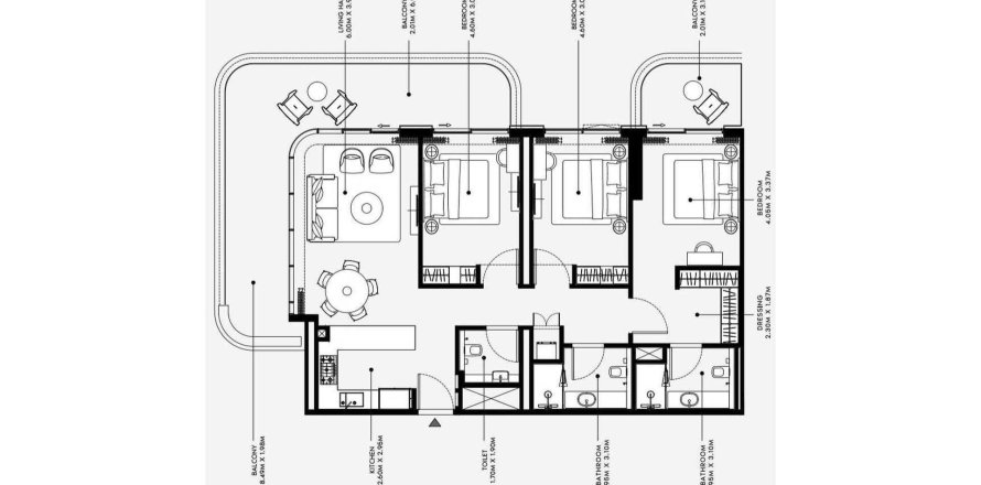 Apartman tlocrt «3BR», 3 spavaćih soba u AZIZI VENICE