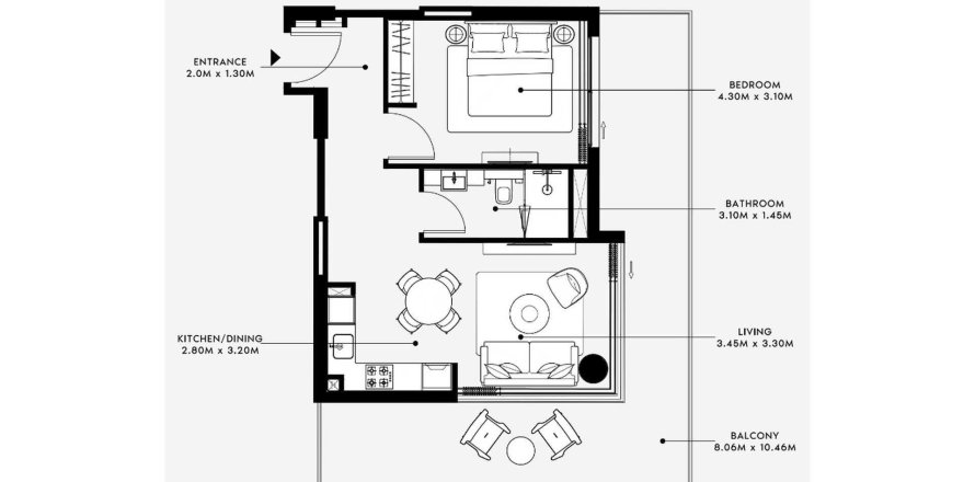 Apartmán v AZIZI VENICE v Dubai South (Dubai World Central), SAE 1 spálňa, 82.09 m2 č. 345930