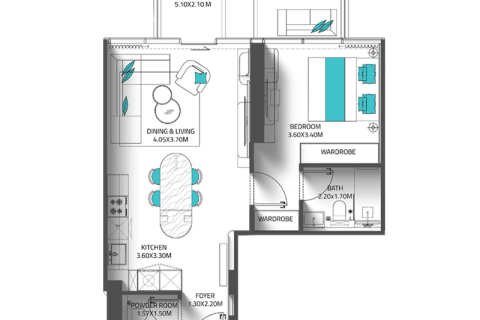 Apartman u gradu Dubai Land, UAE 1 soba, 38 m2 Br. 732434 - Slika 5