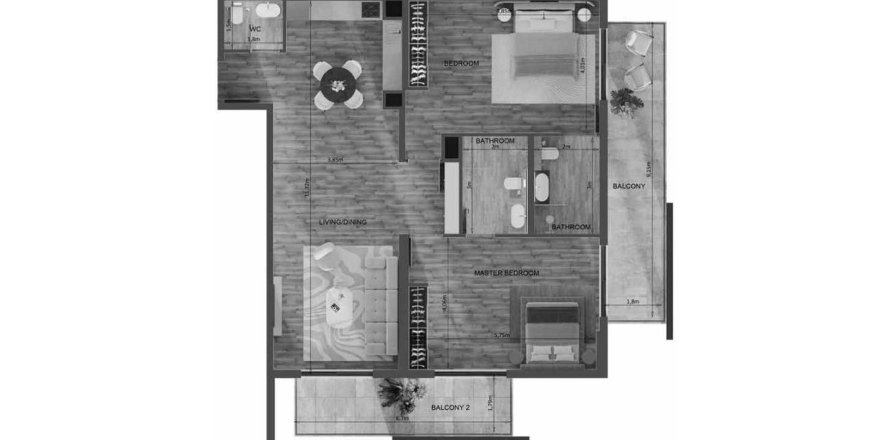 Квартира в Mayfair Residence в Джумейра Вилладж Серкл, Дубай, ОАЭ 3 комнаты, 85.3м2 № 657138