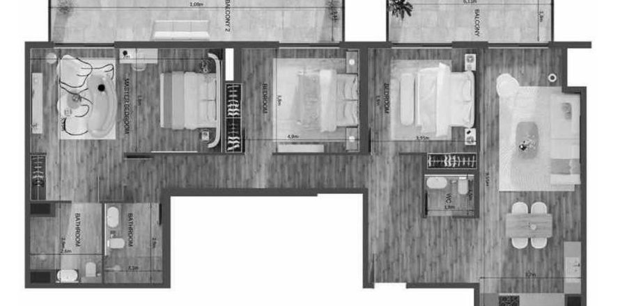 Квартира в Mayfair Residence в Джумейра Вилладж Серкл, Дубай, ОАЭ 4 комнаты, 185м2 № 657140