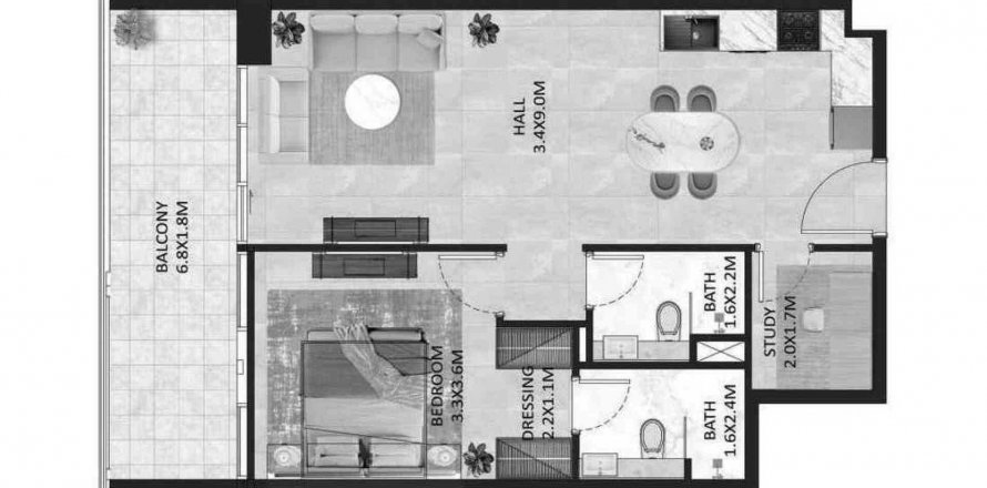 Квартира в SQUAREX RESIDENCE в Джумейра Вилладж Серкл, Дубай, ОАЕ 1 спальня, 73.38м2 № 421522