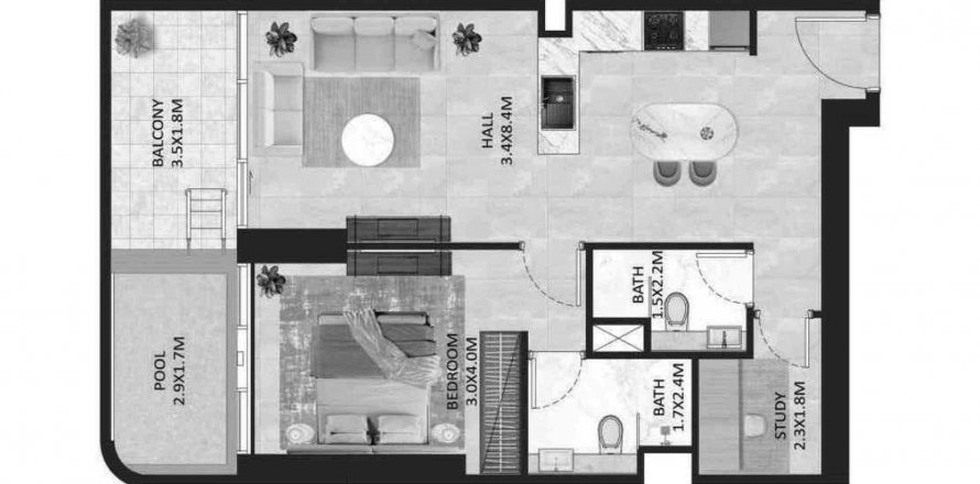 阿联酋 Dubai Jumeirah Village Circle 公寓 1 卧, 74.16 平方米 , 编号 421520