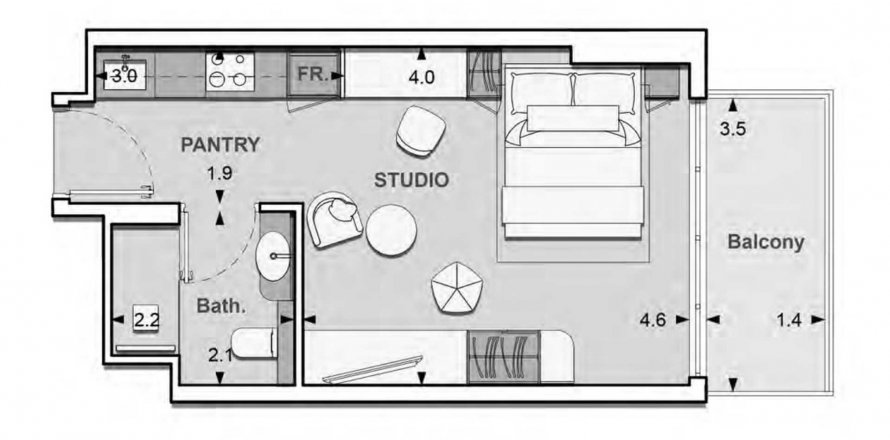 Byt v Lume Residence v Jumeirah Village Circle, Dubai, SAE 35.06 m² Č.: 582965