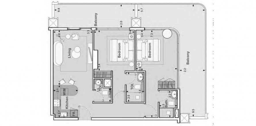 Byt v Lume Residence v Jumeirah Village Circle, Dubai, SAE 2 ložnice, 122.44 m² Č.: 582974