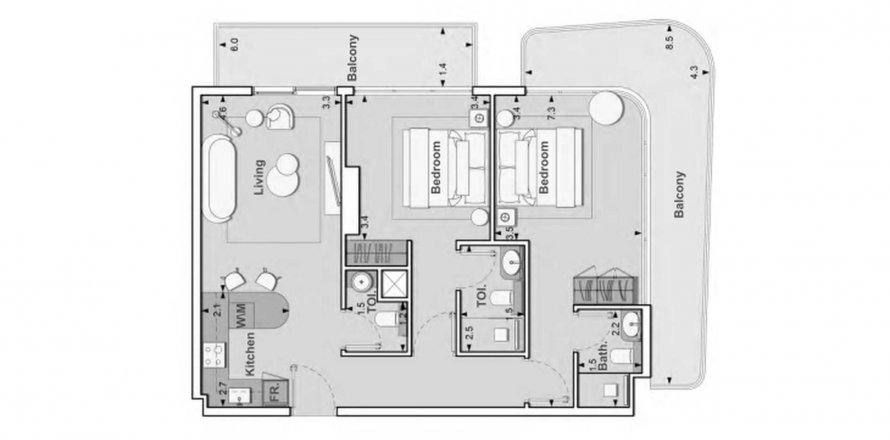 Byt v Lume Residence v Jumeirah Village Circle, Dubai, SAE 2 ložnice, 103.9 m² Č.: 582973