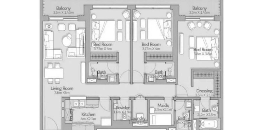 Apartmán v South Square Tower S1 v Dubai South (Dubai World Central), SAE 3 spálne, 157.66 m2 č. 715034