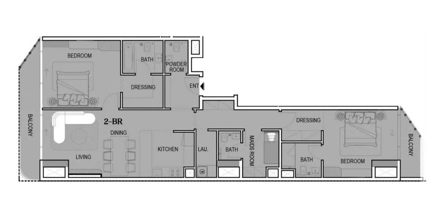 Apartmen di Tresora by Wadan di Jumeirah Village Circle, Dubai, UAE 2 bilik tidur, 126.46 meter persegi № 715977